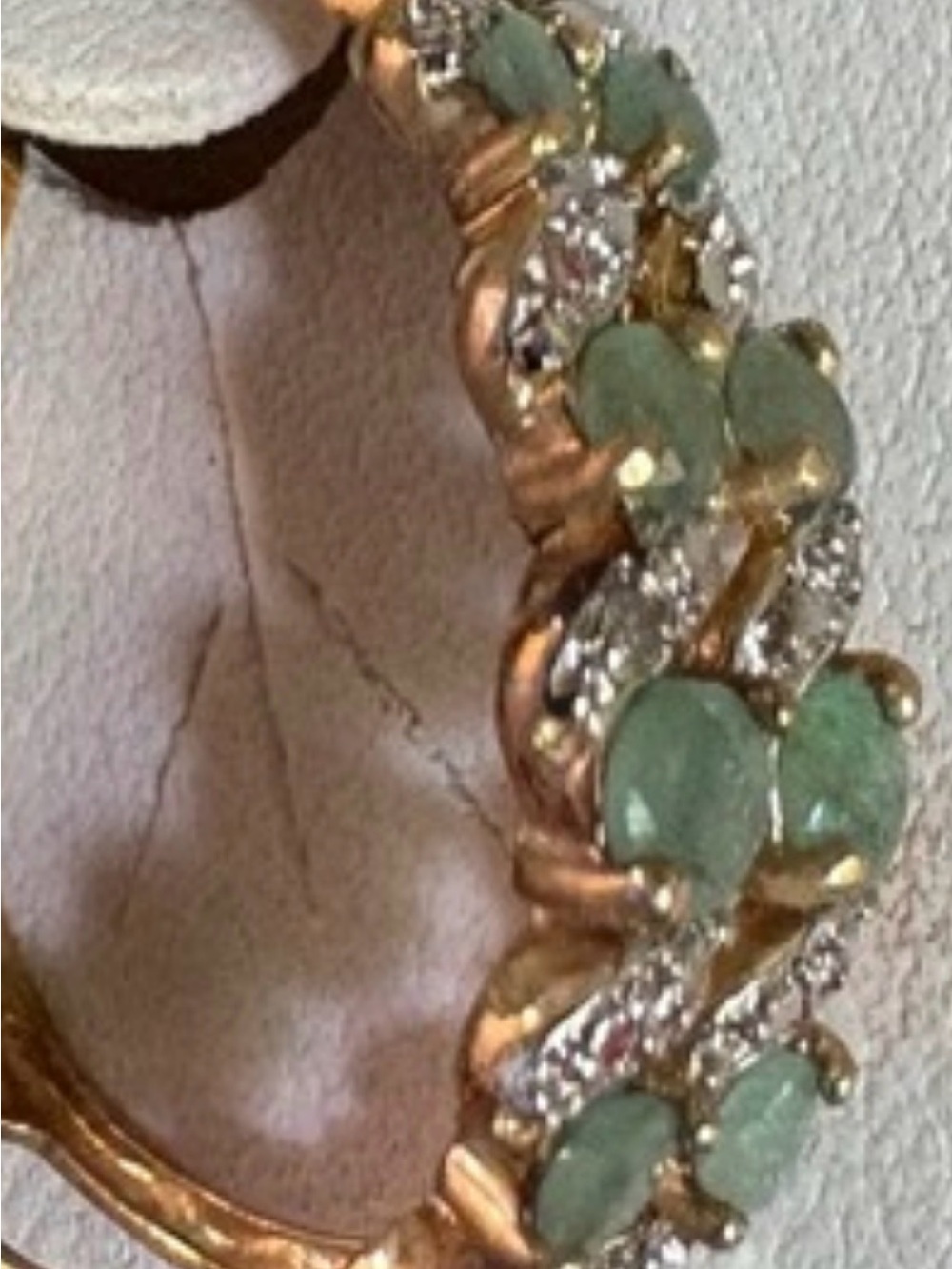 Macy's 18KT Gold Over Sterling Silver Hoop Earrings with Green Stones - Picture 3 of 4